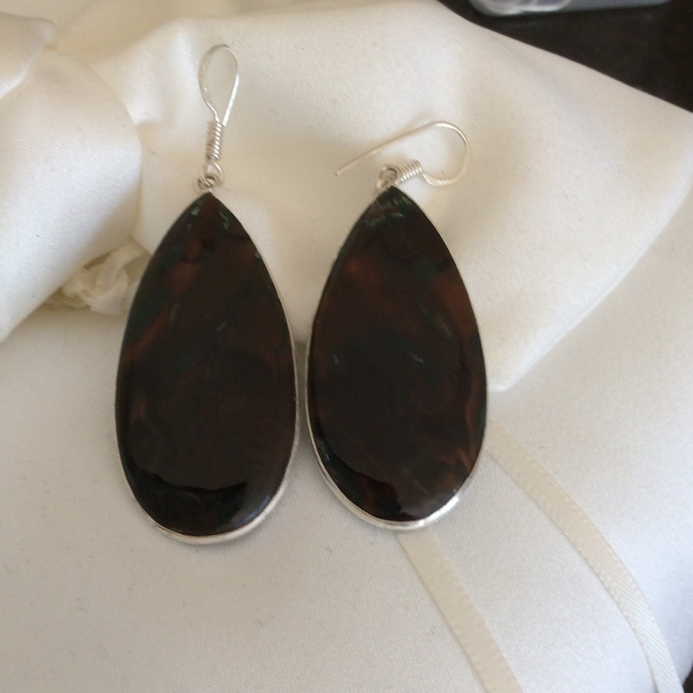 Sterling Silver Stick Agate Large Dangle Earrings - image 5